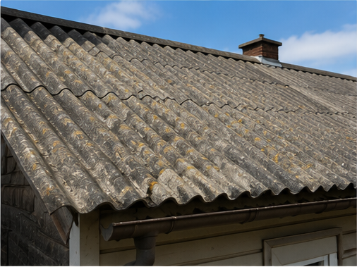Corrugated asbestos roofing and exterior building materials.