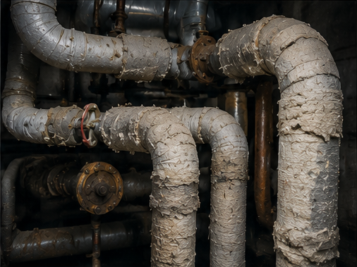 Wrapped pipes and heating system insulation.